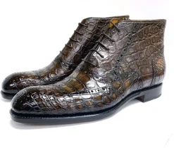 Burnished Alligator Lace-Up Wingtip Boot Brown