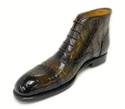 Burnished Alligator Lace-Up Cap-Toe Boot Brown