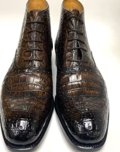 Burnished Alligator Lace-Up Wingtip Boot Brown