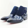 Burnished Calfskin & Suede Slip-On Chukka Boot Navy