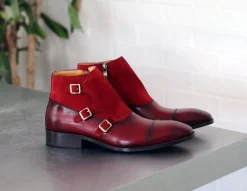 Burnished Calfskin & Suede Slip-On Chukka Boot Burgundy
