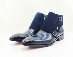 Burnished Calfskin & Suede Slip-On Chukka Boot Navy