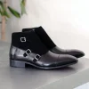Burnished Calfskin & Suede Slip-On Chukka Boot Black