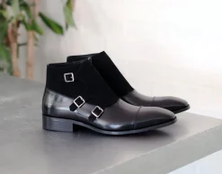Burnished Calfskin & Suede Slip-On Chukka Boot Black
