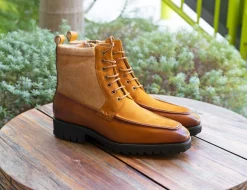 Burnished Calfskin & Suede Slip-On Boot Cognac/Yellow