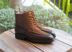 Burnished Calfskin & Suede Slip-On Boot Brown