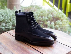 Burnished Calfskin & Suede Slip-On Boot Black