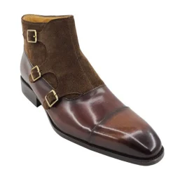 Burnished Calfskin & Suede Slip-On Chukka Boot Chestnut