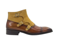 Burnished Calfskin & Suede Slip-On Chukka Boot Cognac