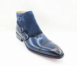 Burnished Calfskin & Suede Slip-On Chukka Boot Navy