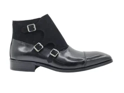 Burnished Calfskin & Suede Slip-On Chukka Boot Black