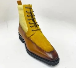 Burnished Calfskin & Suede Slip-On Boot Cognac/Yellow