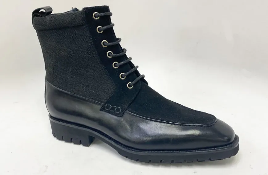 Burnished Calfskin & Suede Slip-On Boot Black