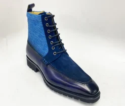 Burnished Calfskin & Suede Slip-On Boot Blue