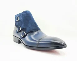 Burnished Calfskin & Suede Slip-On Chukka Boot Navy