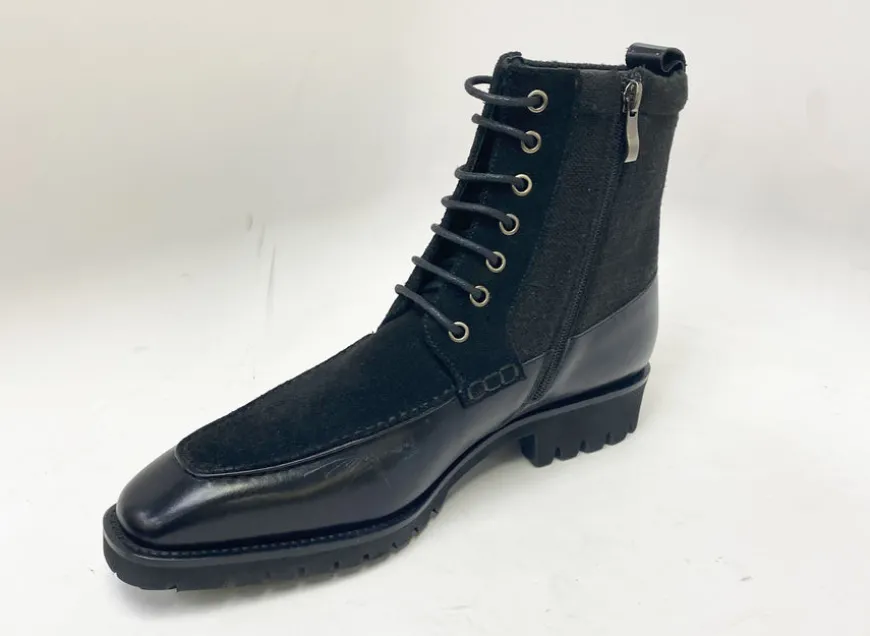 Burnished Calfskin & Suede Slip-On Boot Black