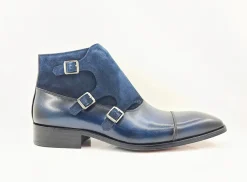 Burnished Calfskin & Suede Slip-On Chukka Boot Navy