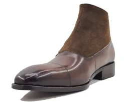Burnished Calfskin & Suede Slip-On Chukka Boot Chestnut