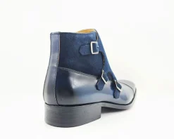 Burnished Calfskin & Suede Slip-On Chukka Boot Navy