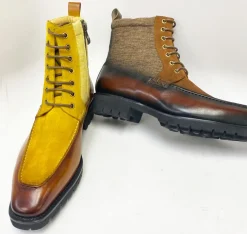 Burnished Calfskin & Suede Slip-On Boot Brown