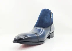 Burnished Calfskin & Suede Slip-On Chukka Boot Navy