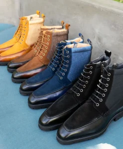 Burnished Calfskin & Suede Slip-On Boot Black