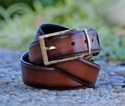 Burnished Calfskin Belt Brown