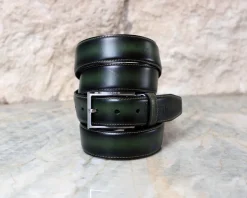 Burnished Calfskin Belt Green