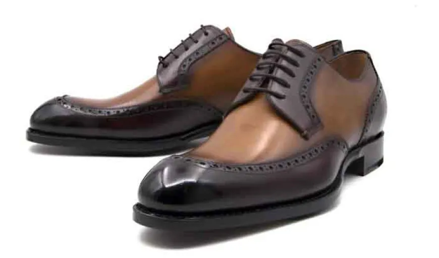 Burnished Calfskin "Colin" Lace-Up Oxford Brown/Camel