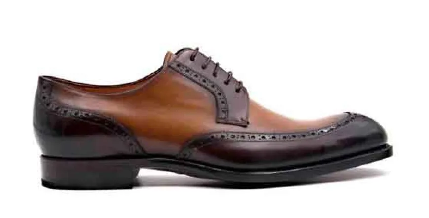 Burnished Calfskin "Colin" Lace-Up Oxford Brown/Camel