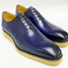 Burnished Calfskin Lace-Up Shoe Blue