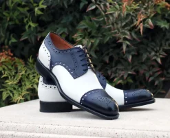 Burnished Calfskin Lace-Up Spectator Oxford Blue/White