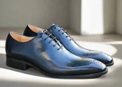 Burnished Calfskin Lace-Up Oxford Navy