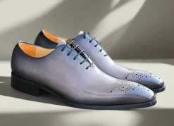 Burnished Calfskin Lace-Up Oxford Grey