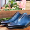 Burnished Calfskin Lace-Up Oxford Navy