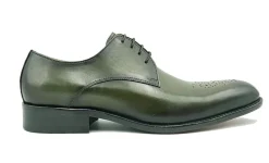 Burnished Calfskin Lace-Up Oxford Olive