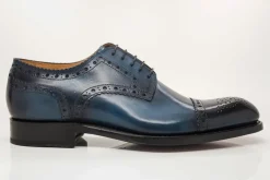 Burnished Calfskin Lace-Up Oxford Blue