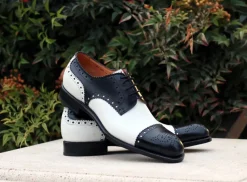 Burnished Calfskin Lace-Up Spectator Oxford Black/White