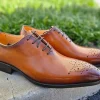 Burnished Calfskin Lace-Up Oxford Cognac