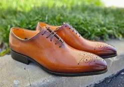Burnished Calfskin Lace-Up Oxford Cognac