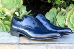 Burnished Calfskin Lace-Up Oxford Navy