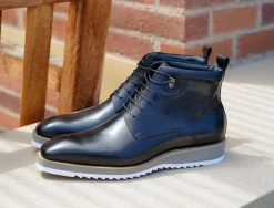 Burnished Calfskin Lace-Up Boot Black