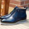 Burnished Calfskin Lace-Up Boot Navy