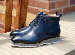 Burnished Calfskin Lace-Up Boot Navy