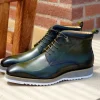 Burnished Calfskin Lace-Up Boot Hunter Green