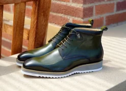 Burnished Calfskin Lace-Up Boot Hunter Green