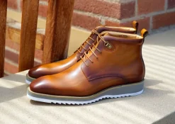 Burnished Calfskin Lace-Up Boot Cognac