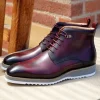 Burnished Calfskin Lace-Up Boot Burgundy