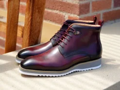 Burnished Calfskin Lace-Up Boot Burgundy