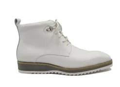 Burnished Calfskin Lace-Up Boot White